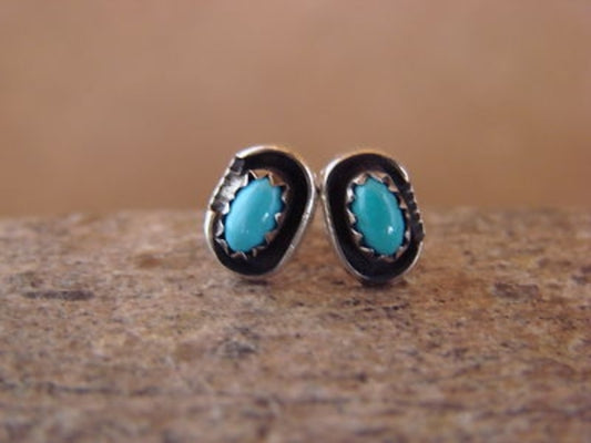 Native American Sterling Silver Handmade Turquoise Stud Post Earrings - Spencer