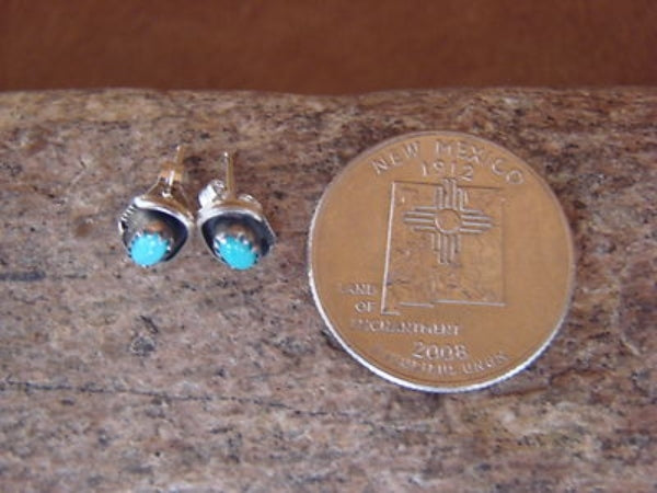 Native American Sterling Silver Handmade Turquoise Stud Post Earrings - Spencer