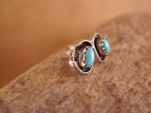 Native American Sterling Silver Handmade Turquoise Stud Post Earrings - Spencer