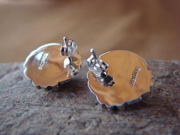 Navajo Sterling Silver Coral Post Earrings by Delores Cadman