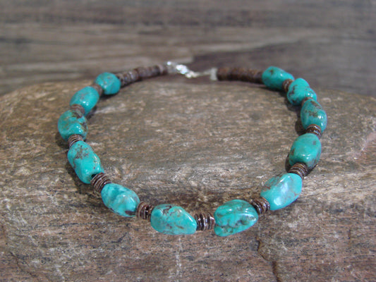 Native American Sterling Silver Turquoise Nugget Stone Bracelet by Coriz