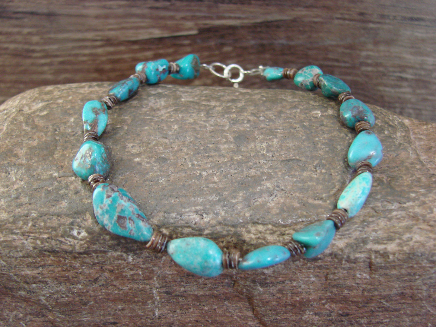 Native American Sterling Silver Turquoise Nugget Stone Bracelet by Coriz