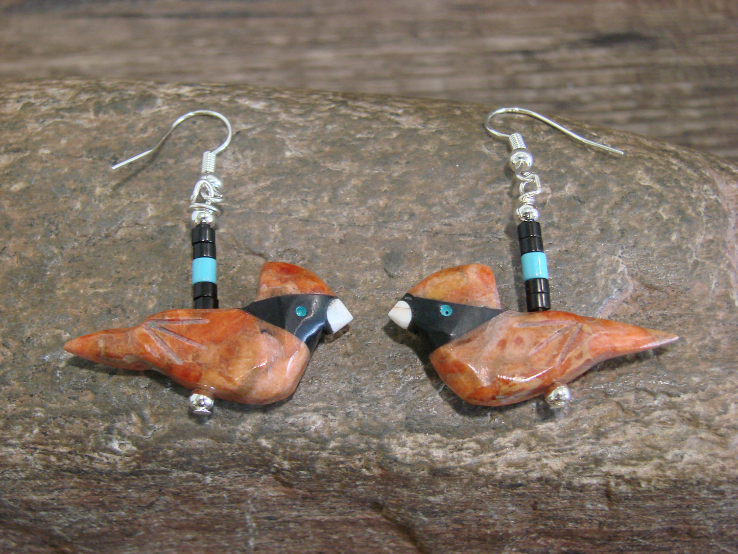 Hand Carved Apple Coral Cardinal Fetish Earrings by Matt Mitchell