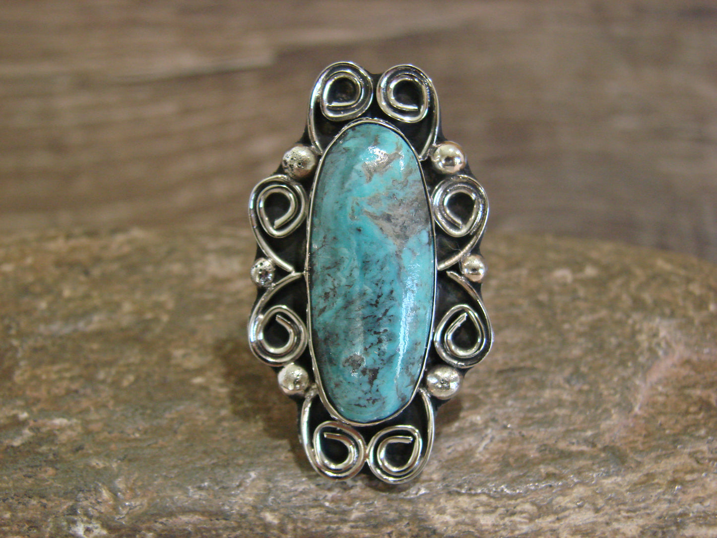 Native American Nickel Silver & Turquoise Ring by Cleveland - Size 11