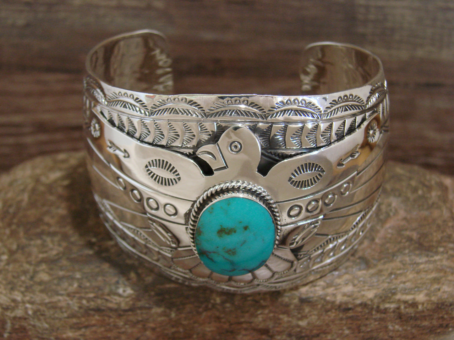 Native American Sterling Silver & Turquoise Eagle Bracelet Signed Bahe