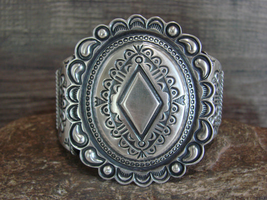 Native American Sterling Silver Concho Bracelet Cuff by Roland Dixon