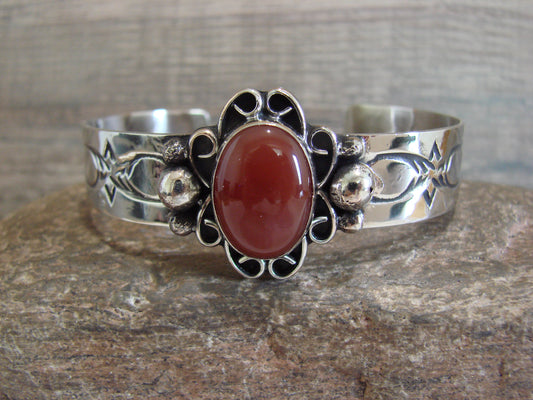 Navajo Indian Nickel Silver & Red Howlite Bracelet by Cleveland