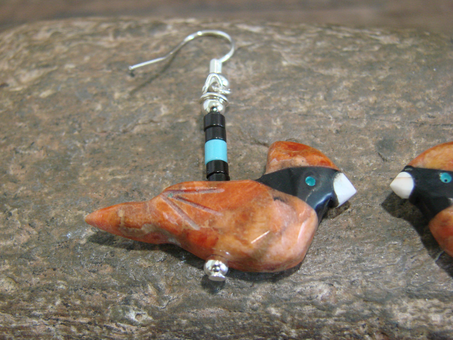 Hand Carved Apple Coral Cardinal Fetish Earrings by Matt Mitchell