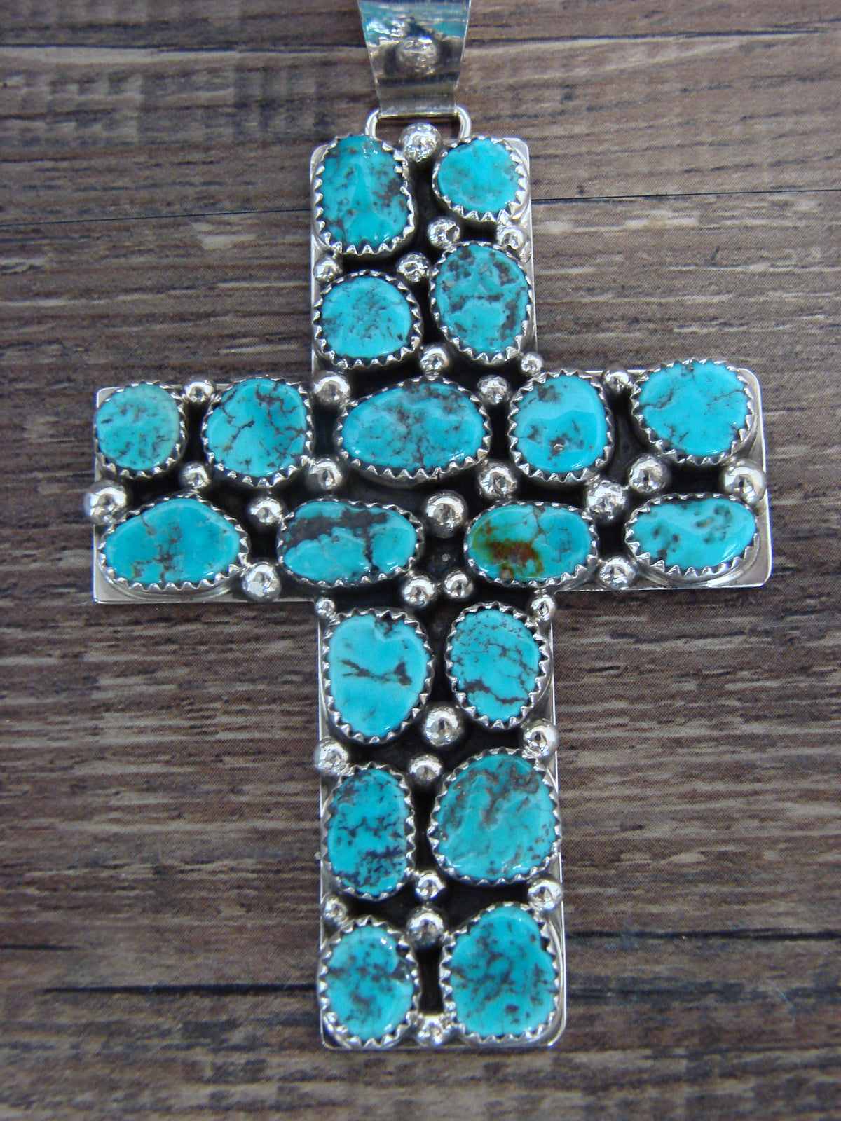 Native American Sterling Silver & Turquoise Cross Cluster Pendant - Jones