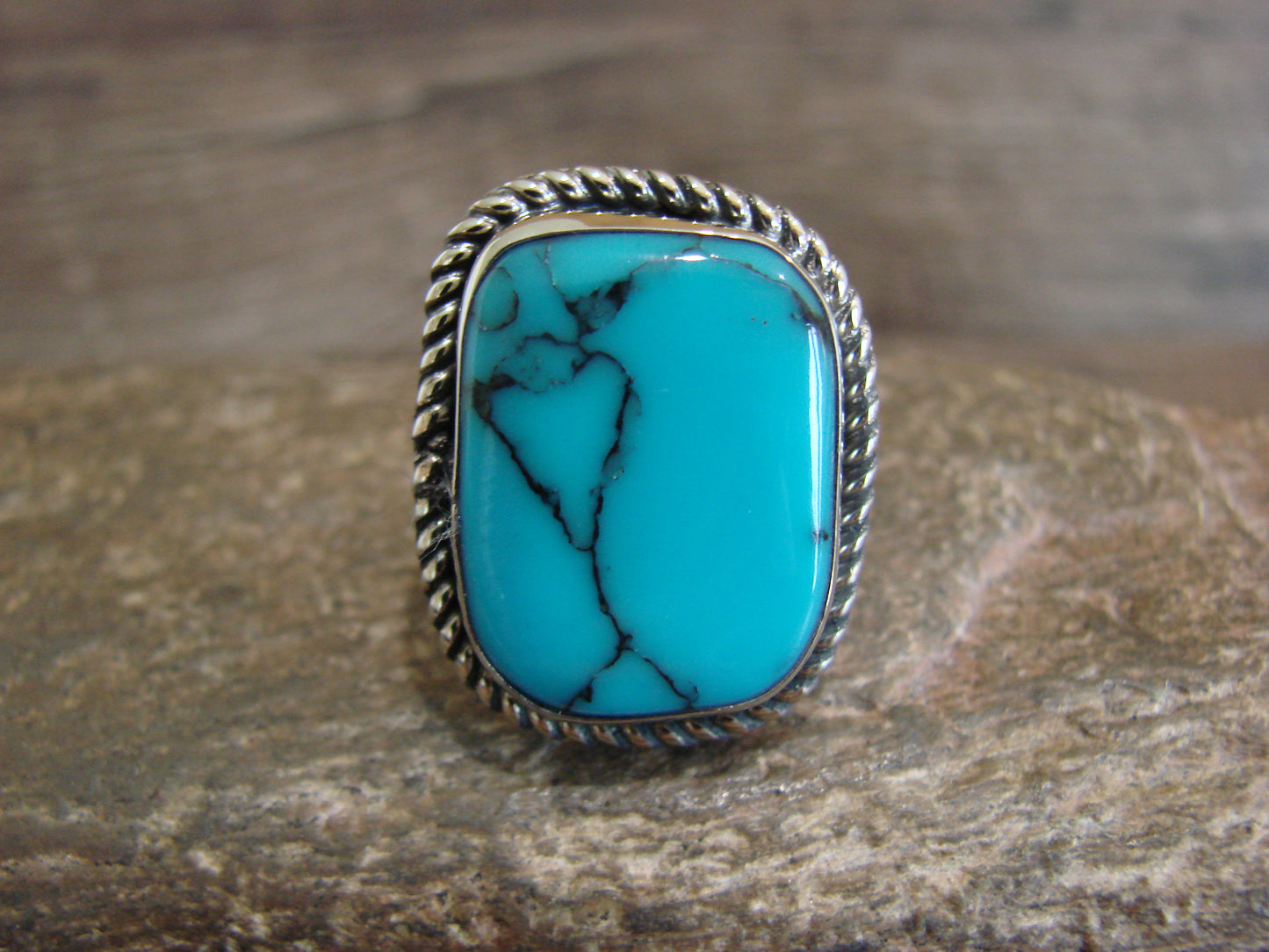 Native American Nickel Silver & Turquoise Ring Size 6.5 - Cleveland