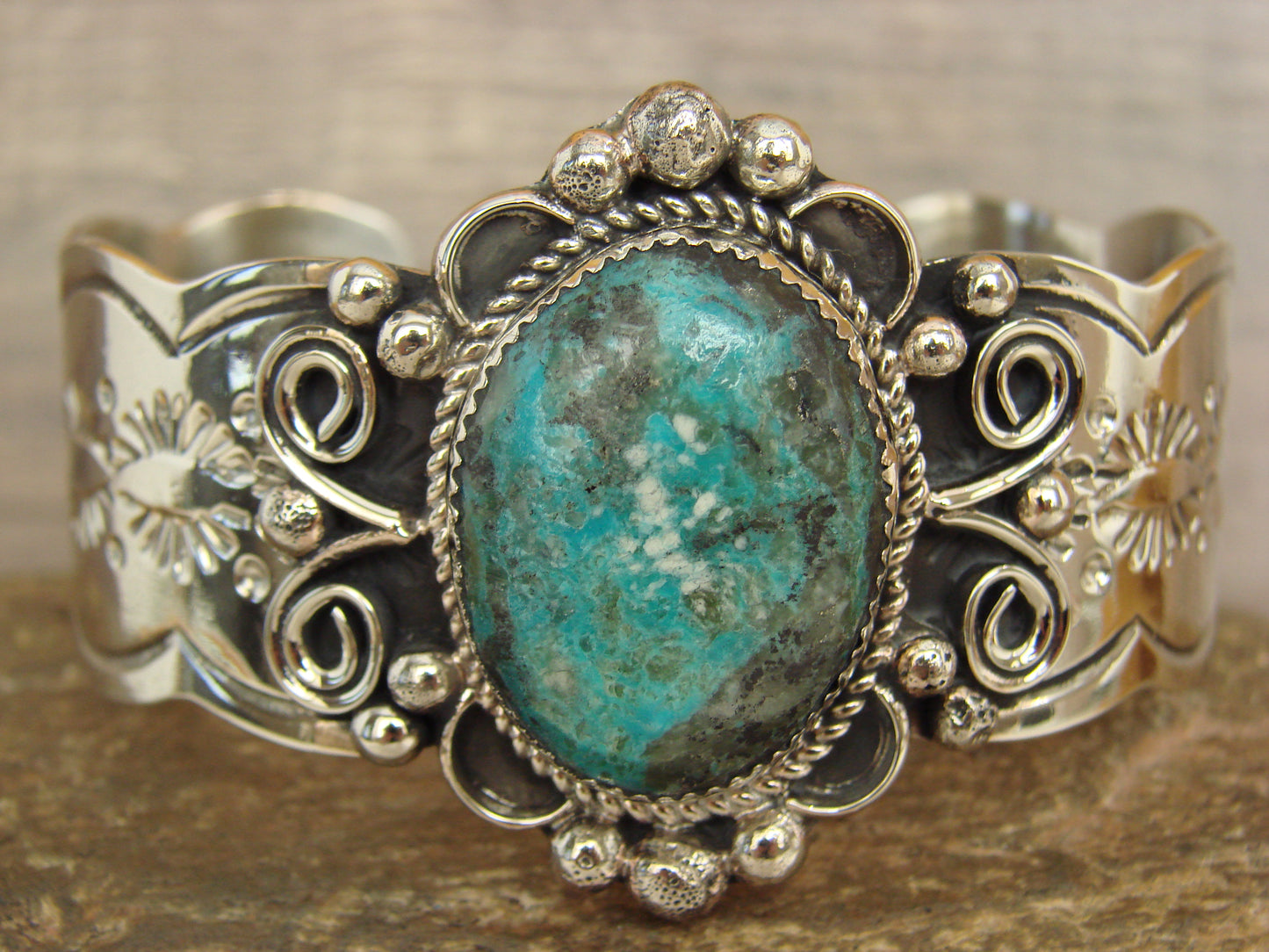Native American Nickel Silver & Turquoise Bracelet by Cleveland