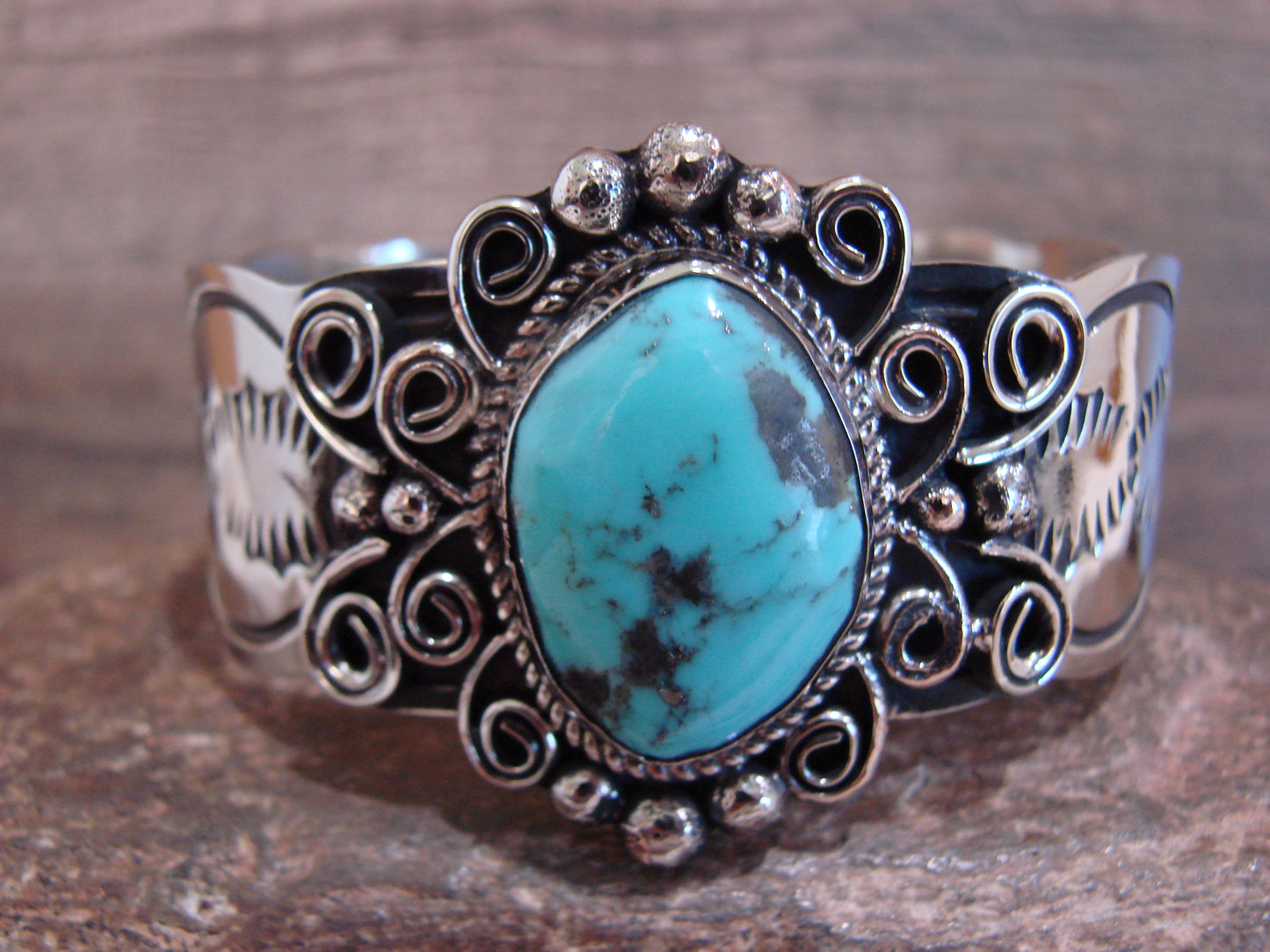 Native American Nickel Silver & Turquoise Bracelet by Cleveland