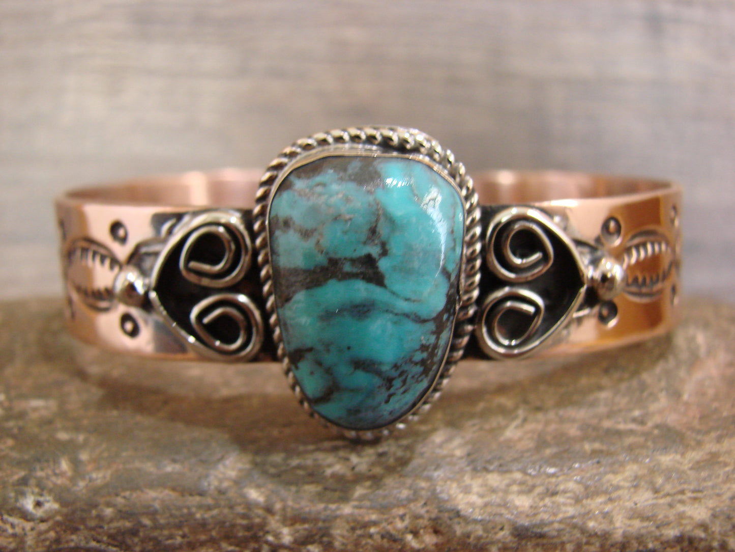 Native American Copper & Turquoise Bracelet by Cleveland