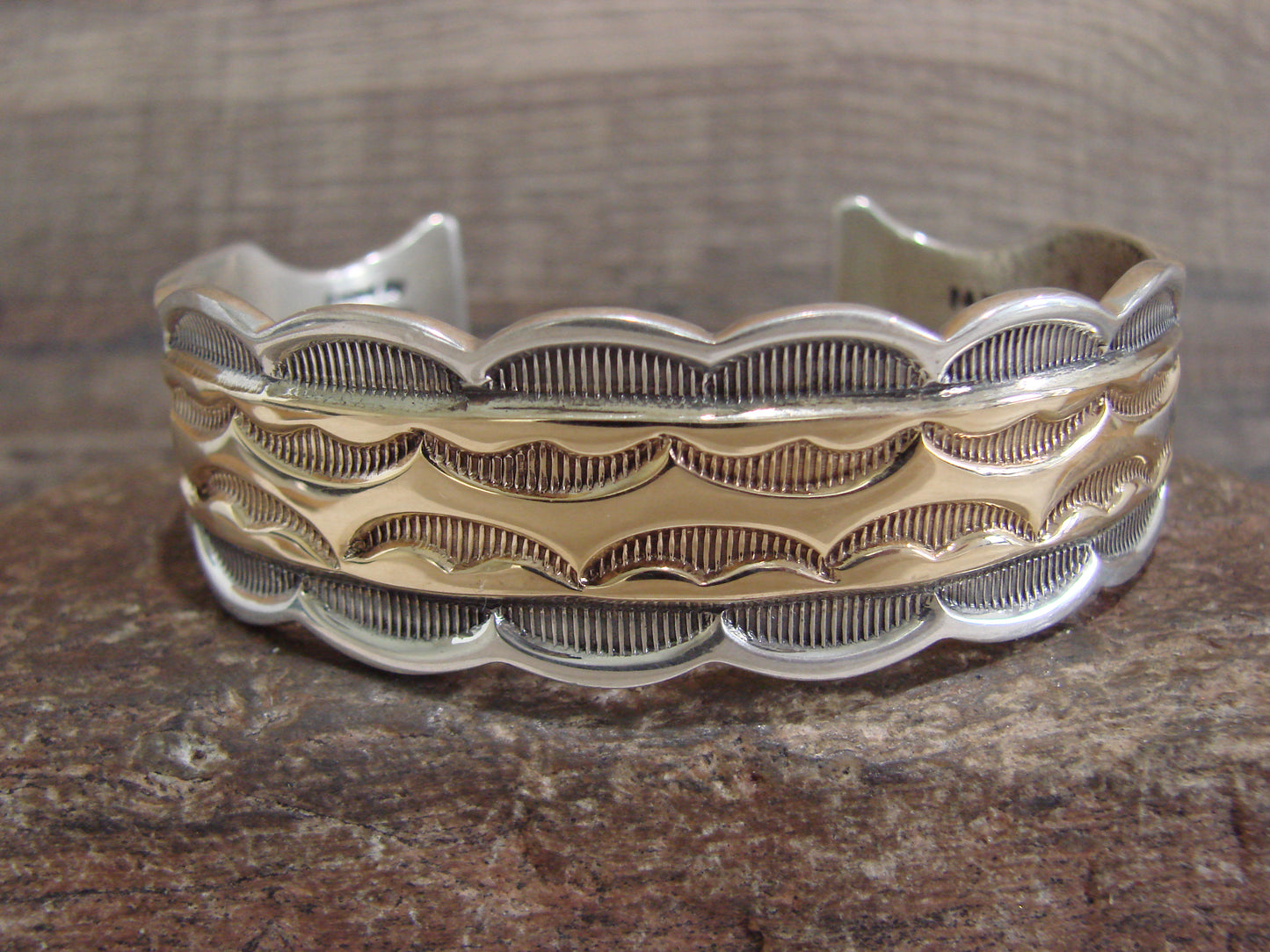 Apache Indian Sterling Silver & Gold Cuff Bracelet Signed Marc Antia