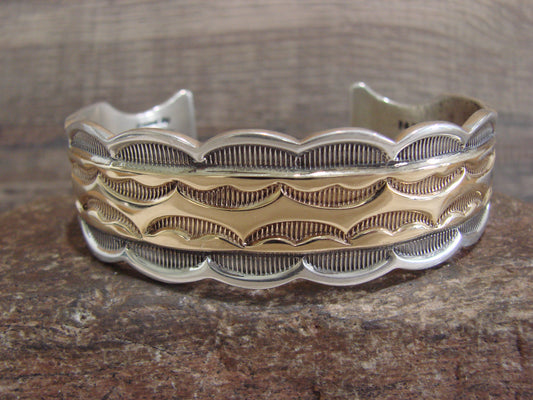 Apache Indian Sterling Silver & Gold Cuff Bracelet Signed Marc Antia