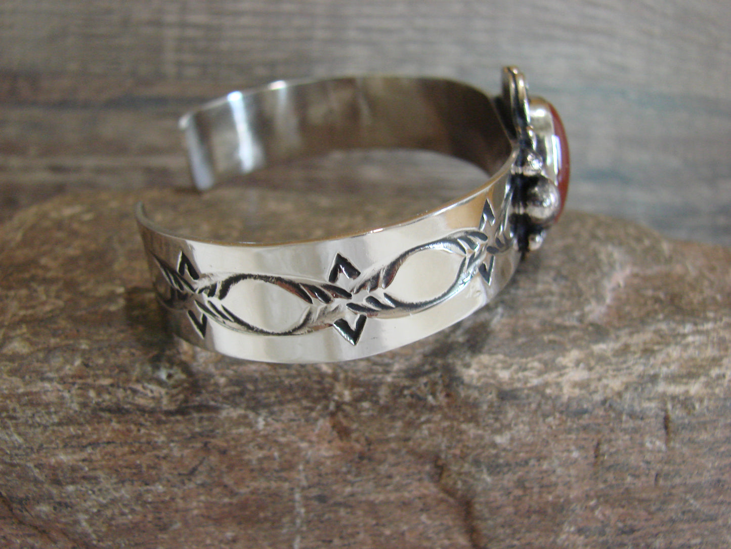 Navajo Indian Nickel Silver & Red Howlite Bracelet by Cleveland