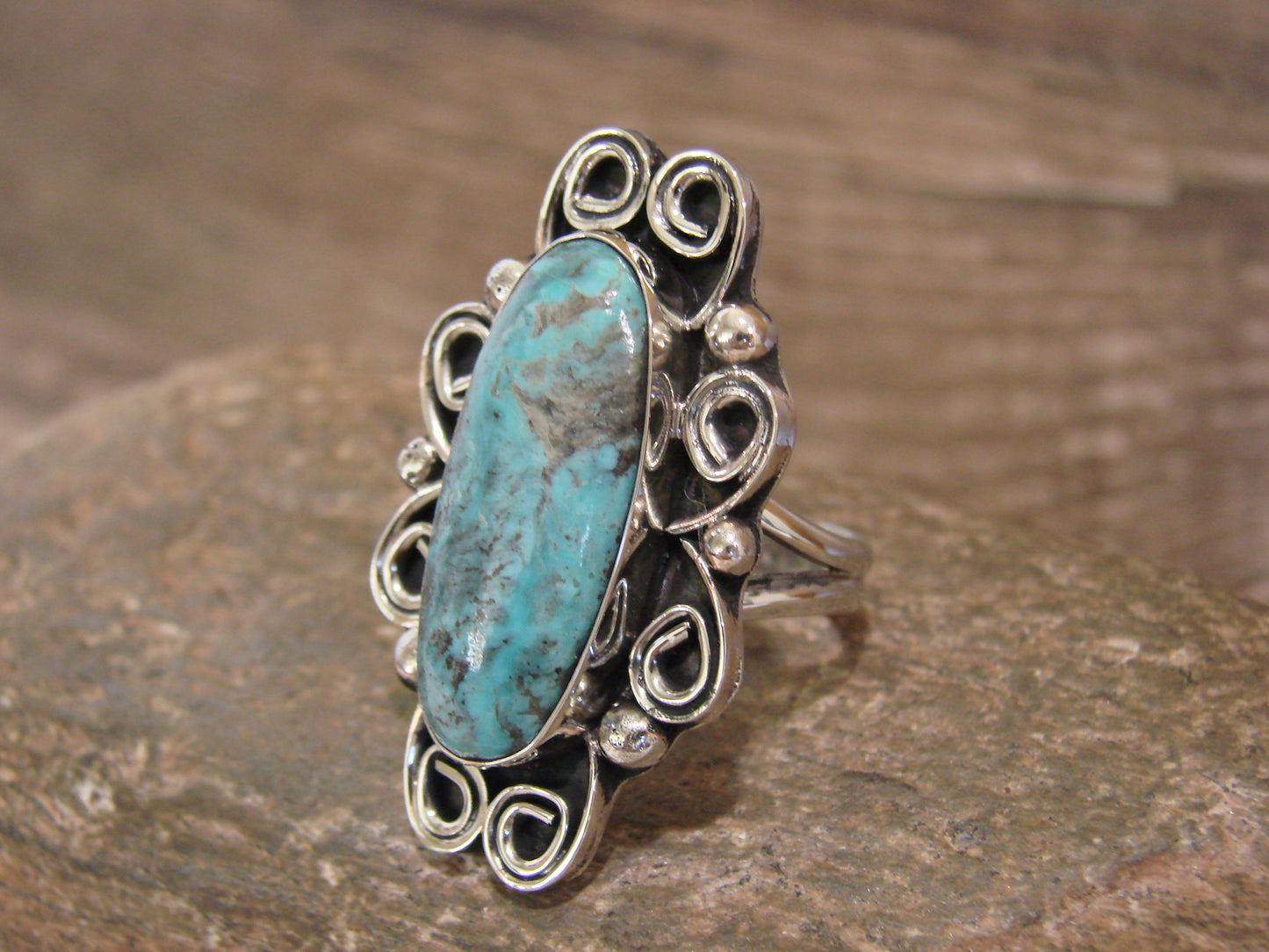 Native American Nickel Silver & Turquoise Ring by Cleveland - Size 11