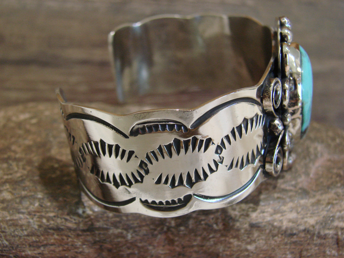 Native American Nickel Silver & Turquoise Bracelet by Cleveland