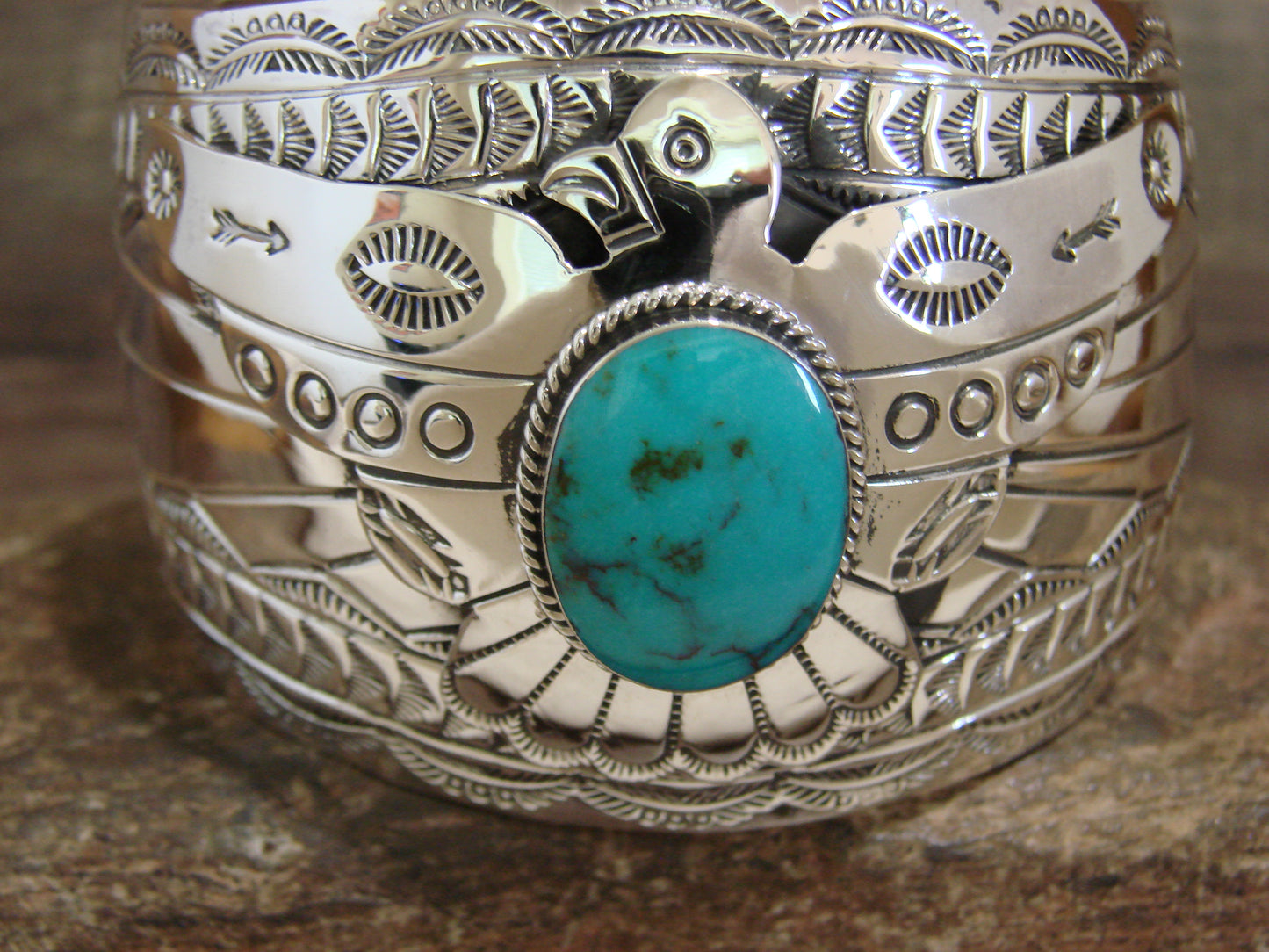 Native American Sterling Silver & Turquoise Eagle Bracelet Signed Bahe