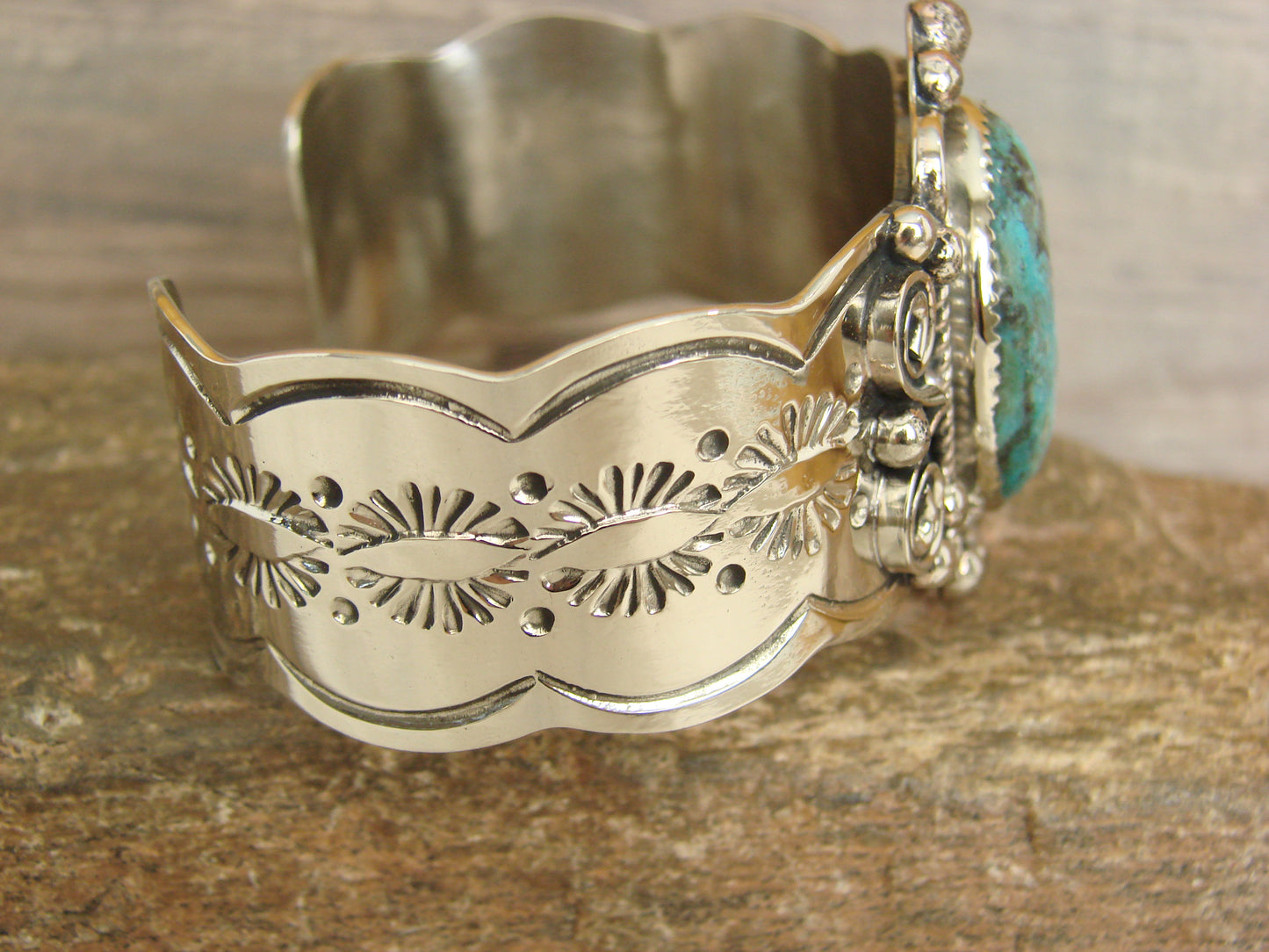 Native American Nickel Silver & Turquoise Bracelet by Cleveland