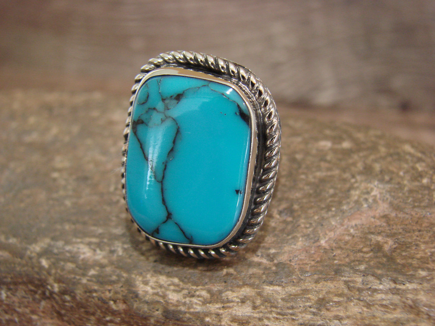 Native American Nickel Silver & Turquoise Ring Size 6.5 - Cleveland