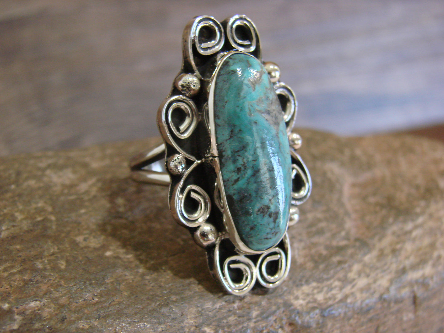 Native American Nickel Silver & Turquoise Ring by Cleveland - Size 11