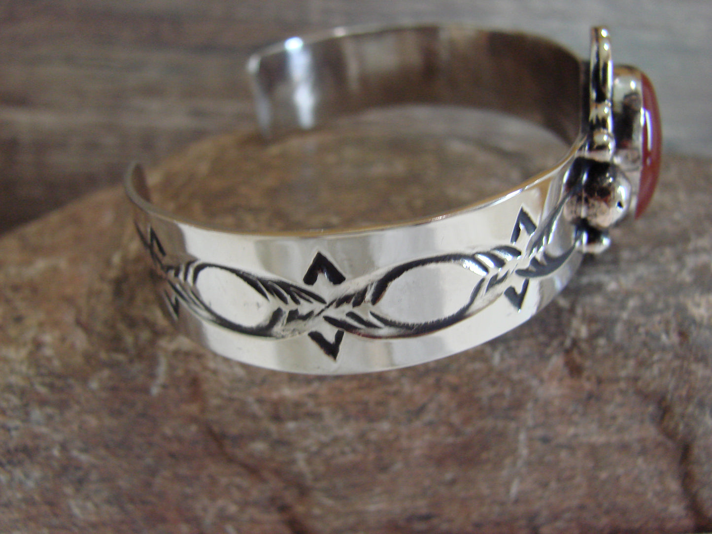 Navajo Indian Nickel Silver & Red Howlite Bracelet by Cleveland