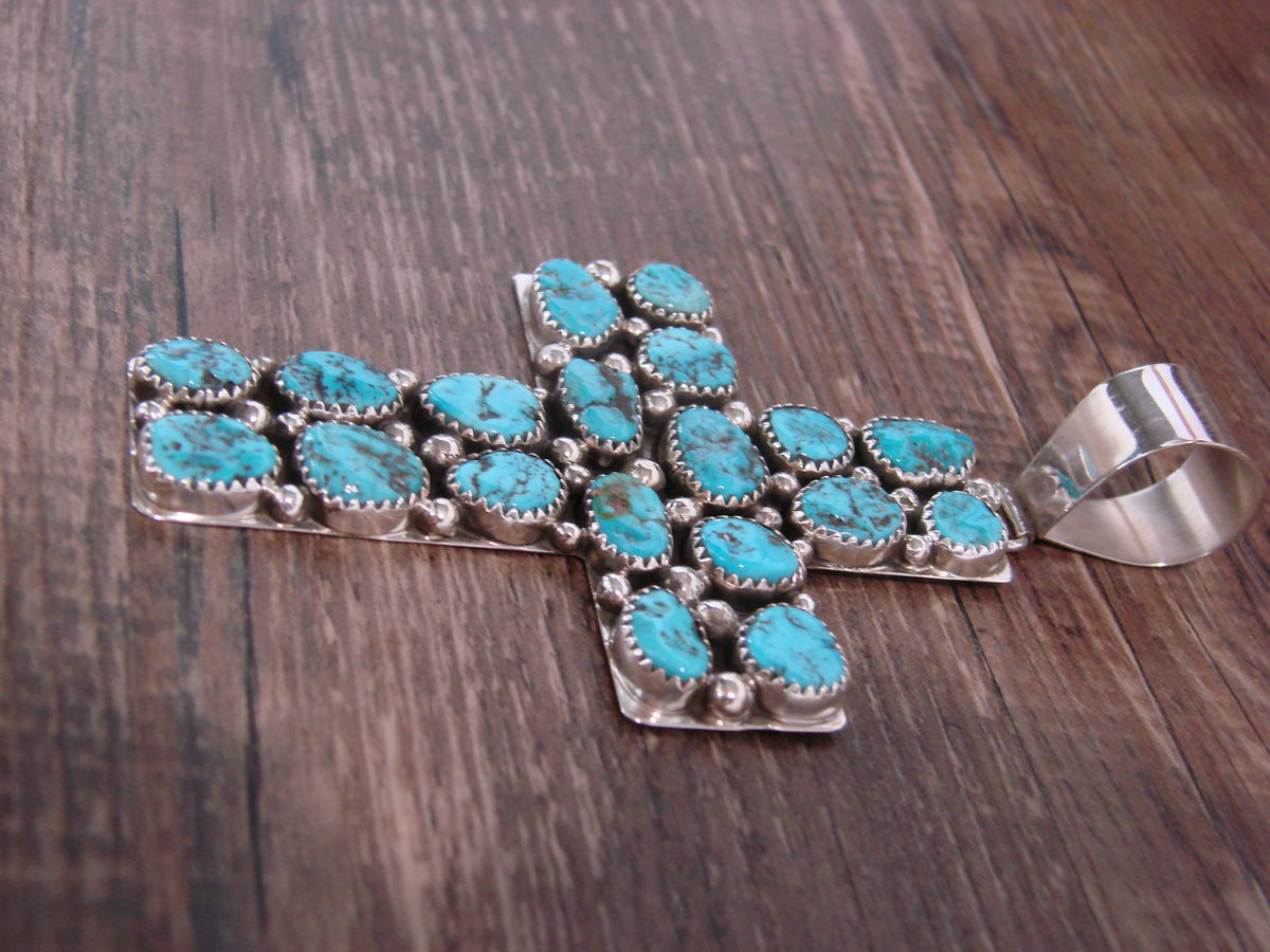Native American Sterling Silver & Turquoise Cross Cluster Pendant - Jones