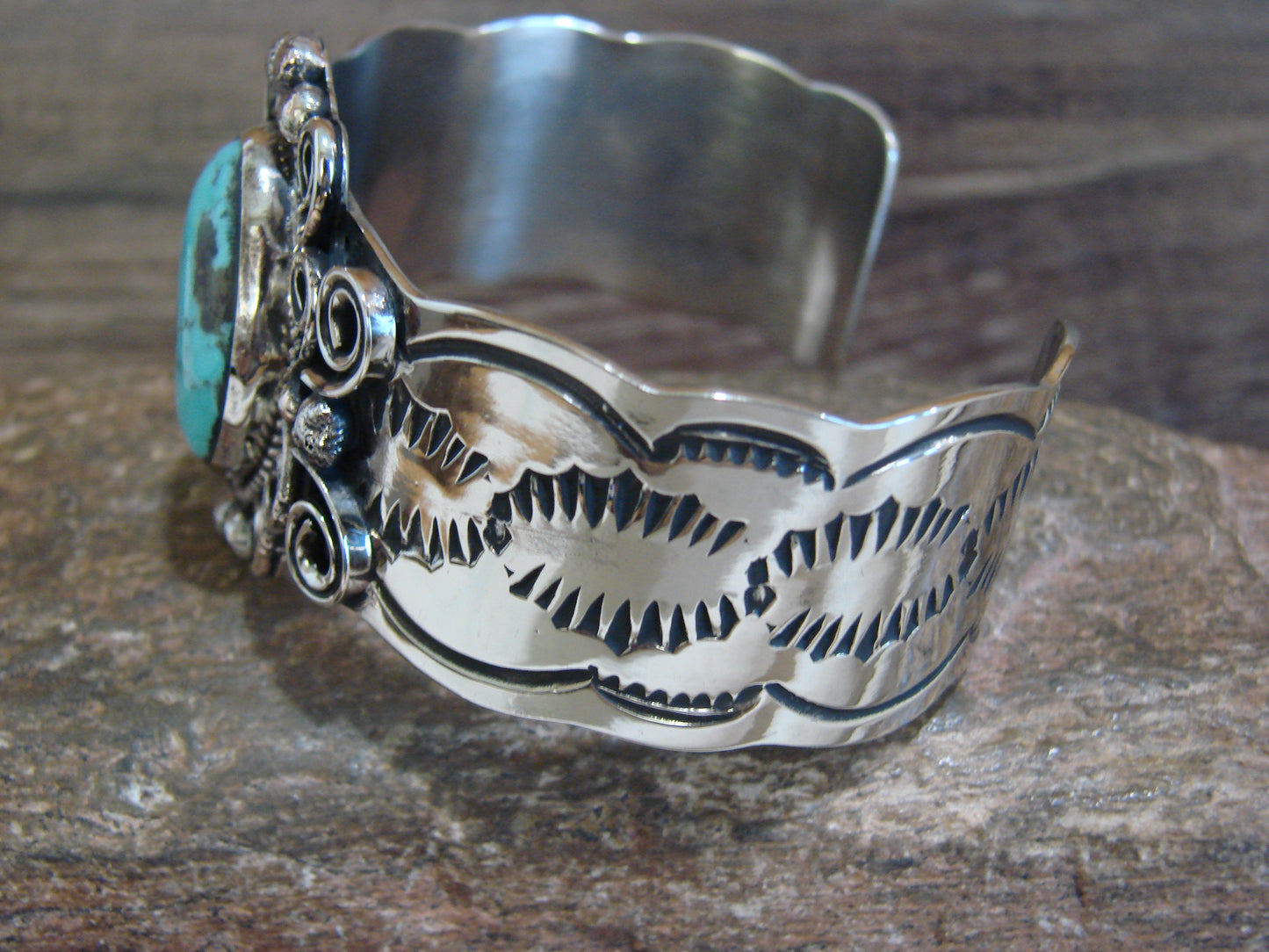 Native American Nickel Silver & Turquoise Bracelet by Cleveland