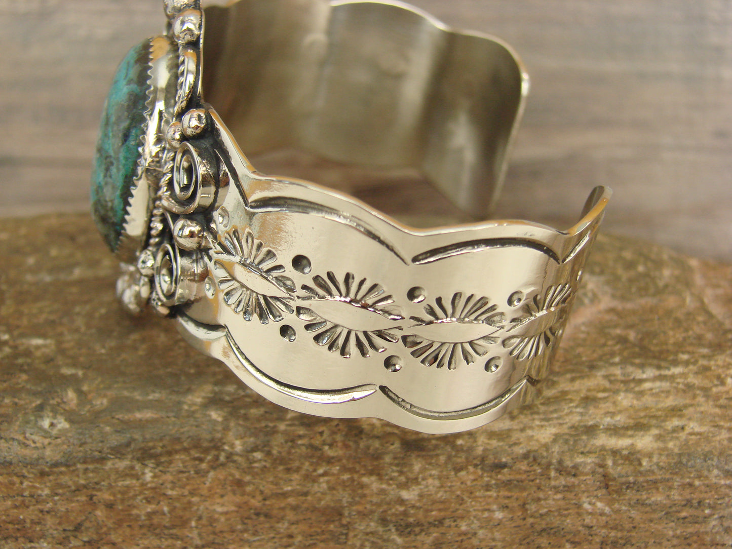 Native American Nickel Silver & Turquoise Bracelet by Cleveland