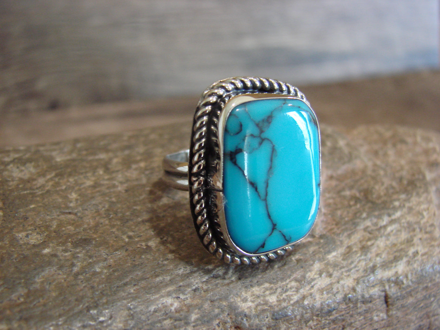 Native American Nickel Silver & Turquoise Ring Size 6.5 - Cleveland