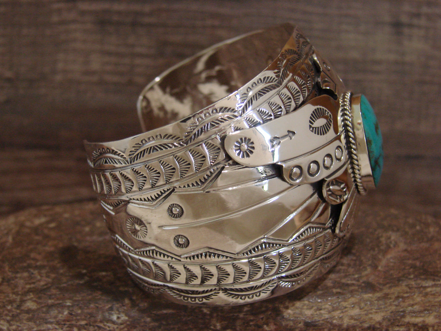 Native American Sterling Silver & Turquoise Eagle Bracelet Signed Bahe