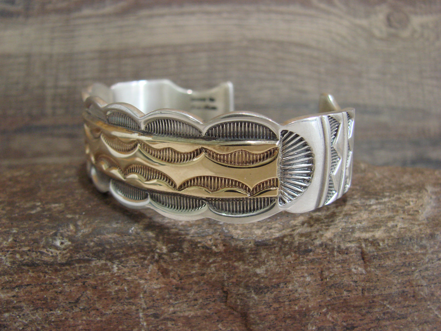 Apache Indian Sterling Silver & Gold Cuff Bracelet Signed Marc Antia
