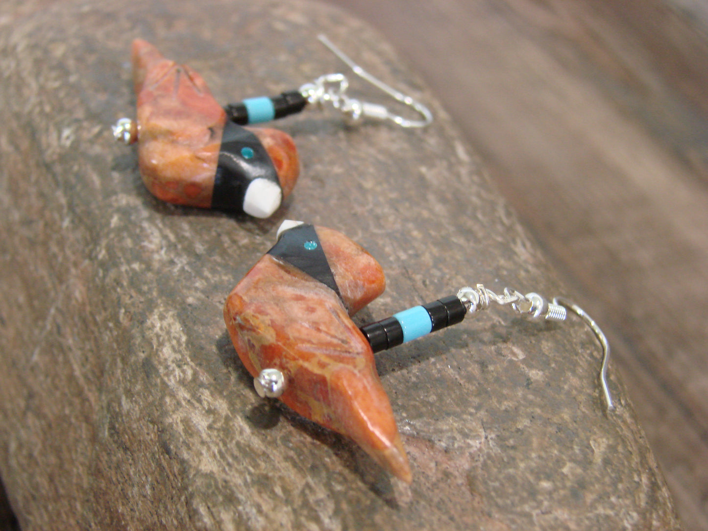 Hand Carved Apple Coral Cardinal Fetish Earrings by Matt Mitchell