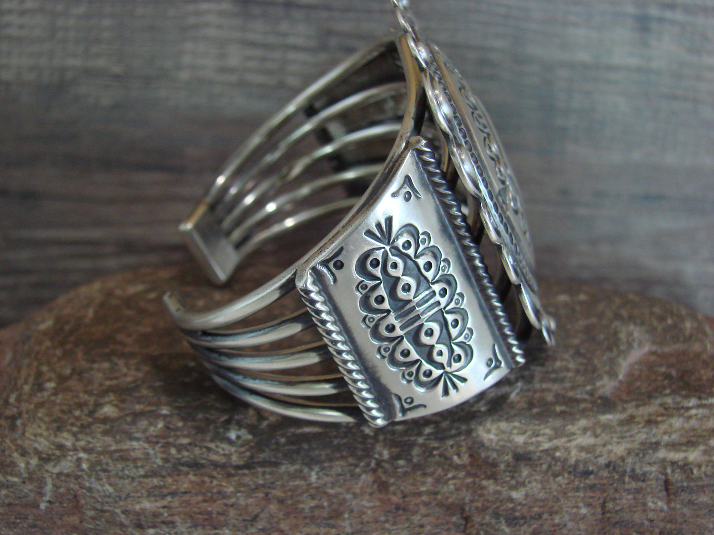 Native American Sterling Silver Concho Bracelet Cuff by Roland Dixon