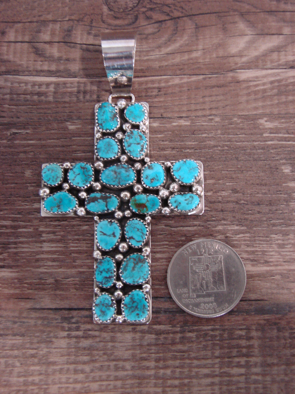Native American Sterling Silver & Turquoise Cross Cluster Pendant - Jones