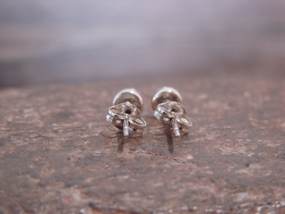 Native American Sterling Silver & Coral Dot Stud Post Earrings by Chee