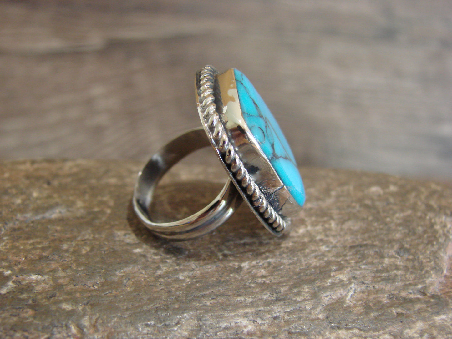 Native American Nickel Silver & Turquoise Ring Size 6.5 - Cleveland