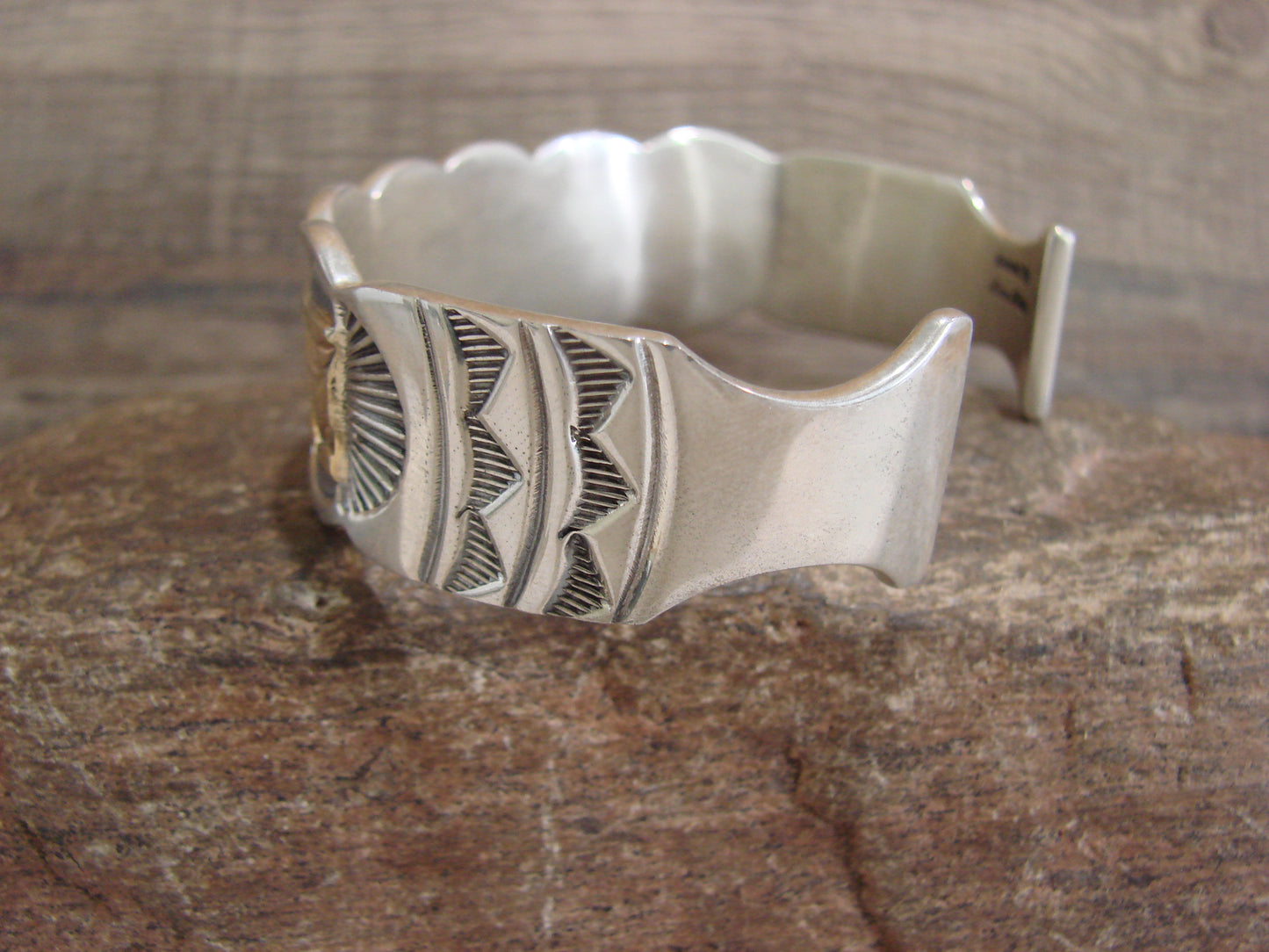 Apache Indian Sterling Silver & Gold Cuff Bracelet Signed Marc Antia