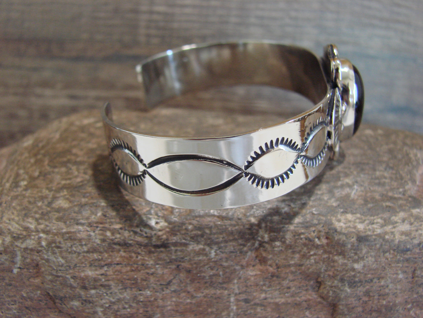 Navajo Indian Nickel Silver & Onyx Bracelet by Cleveland