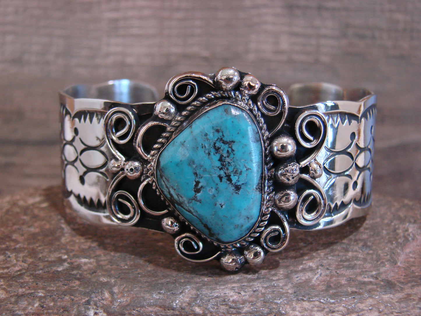 Native American Nickel Silver & Turquoise Bracelet by Cleveland