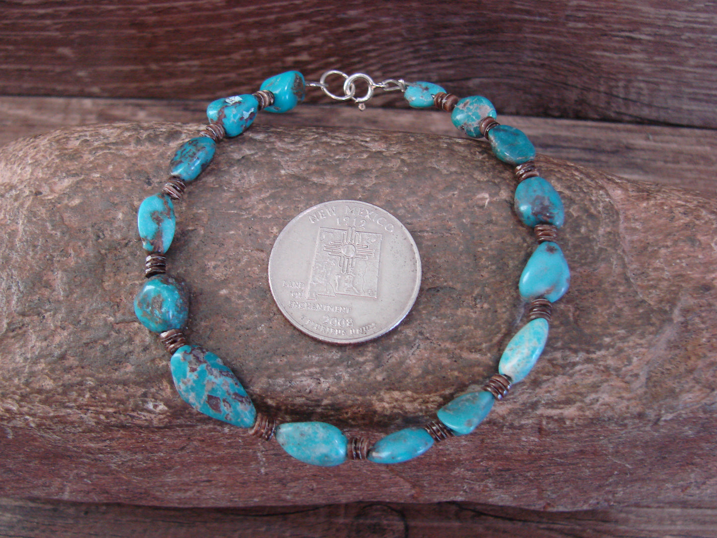 Native American Sterling Silver Turquoise Nugget Stone Bracelet by Coriz