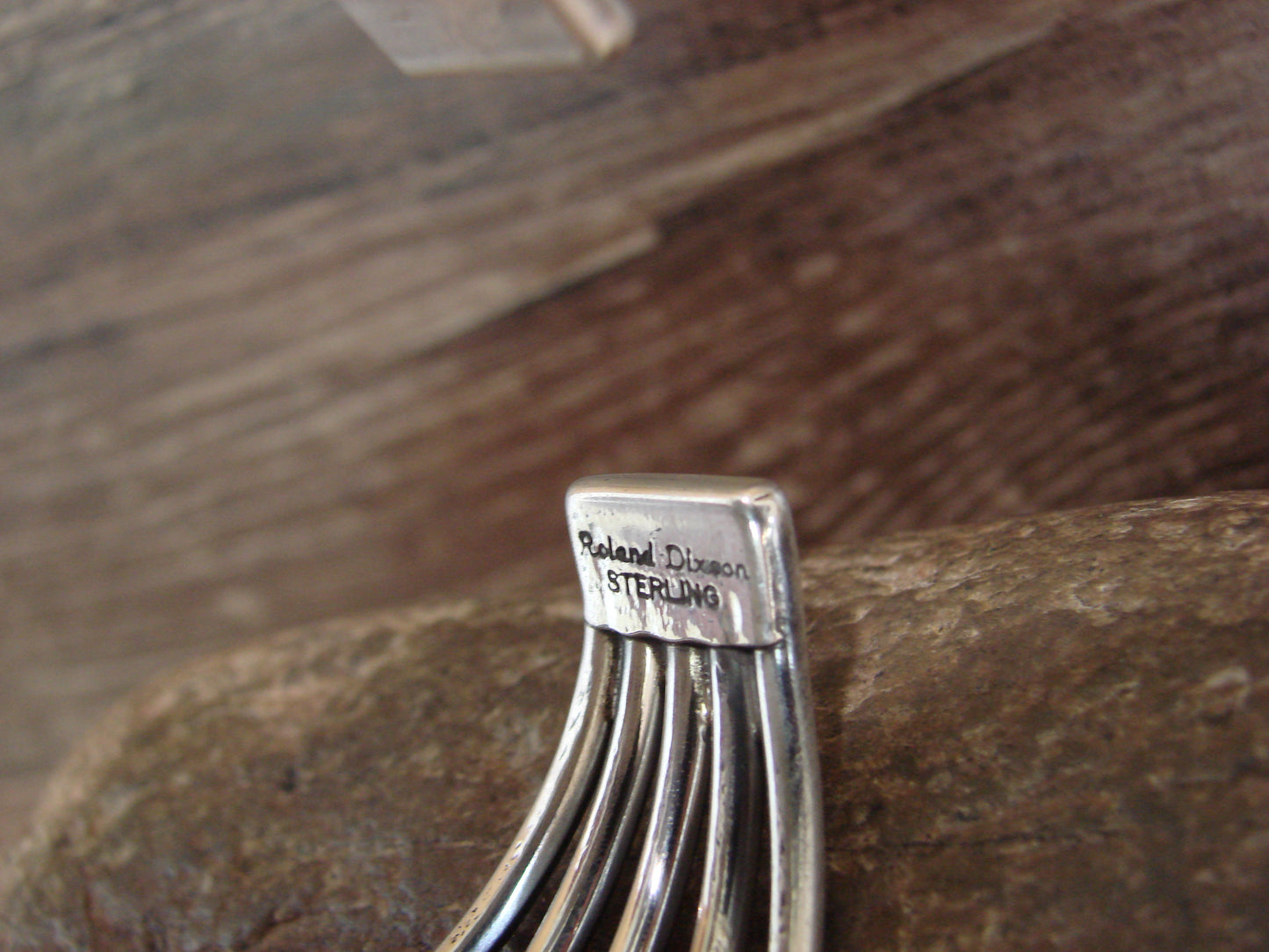 Native American Sterling Silver Concho Bracelet Cuff by Roland Dixon