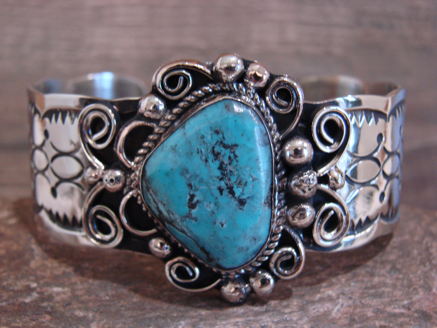 Native American Nickel Silver & Turquoise Bracelet by Cleveland