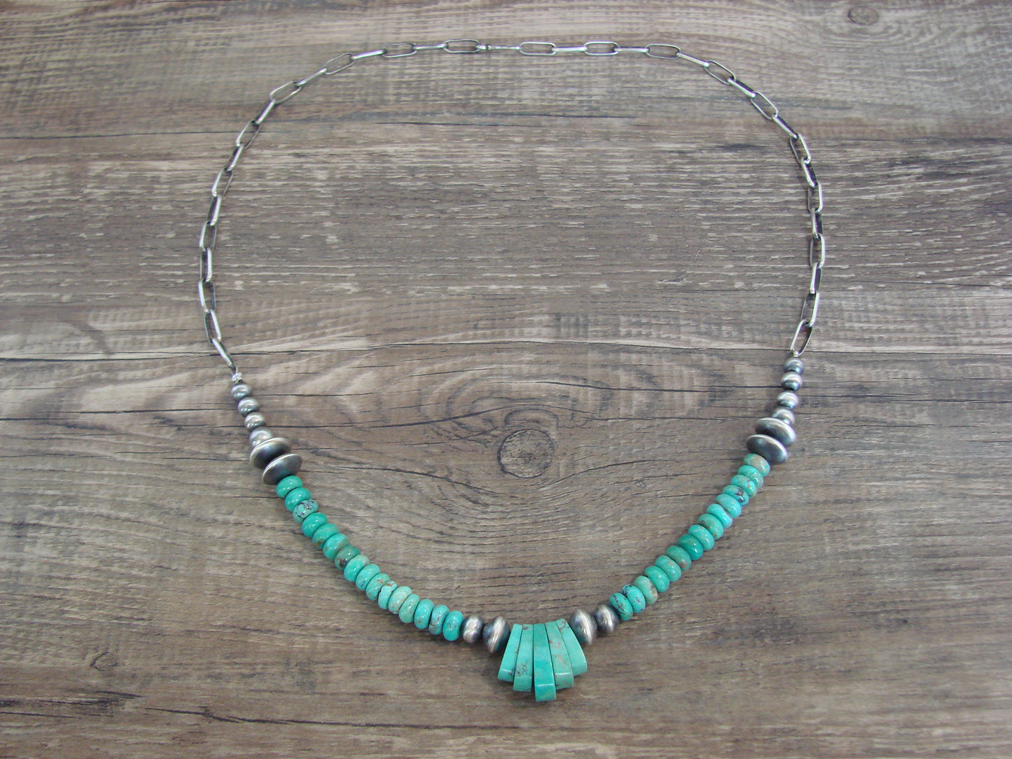 Native American Sterling Silver Turquoise & Navajo Pearl Link Necklace - John