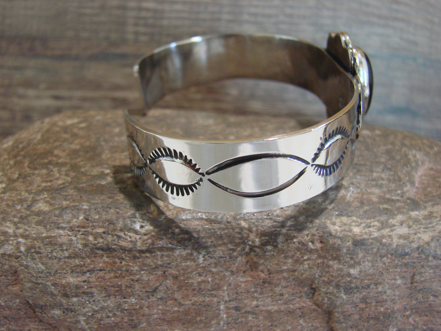 Navajo Indian Nickel Silver & Onyx Bracelet by Cleveland