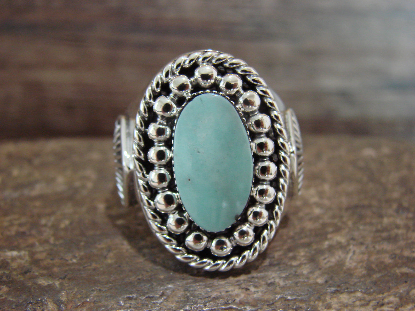 Native American Sterling Silver & Turquoise Ring by Yazzie - Size 10