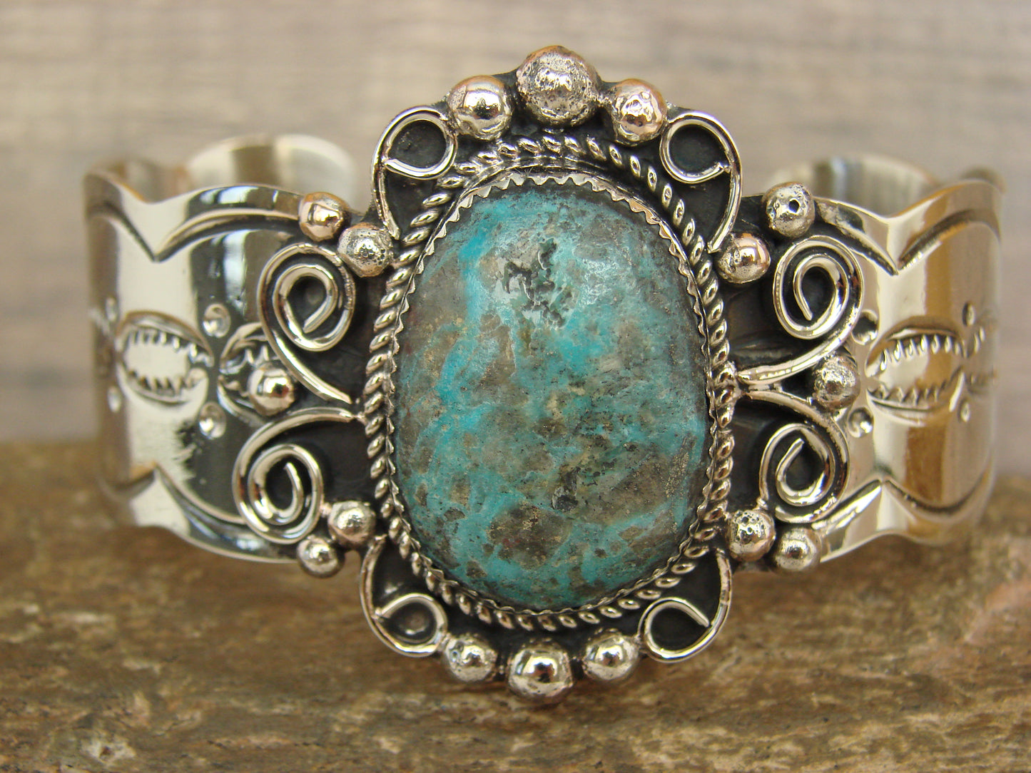 Native American Nickel Silver & Turquoise Bracelet by Cleveland