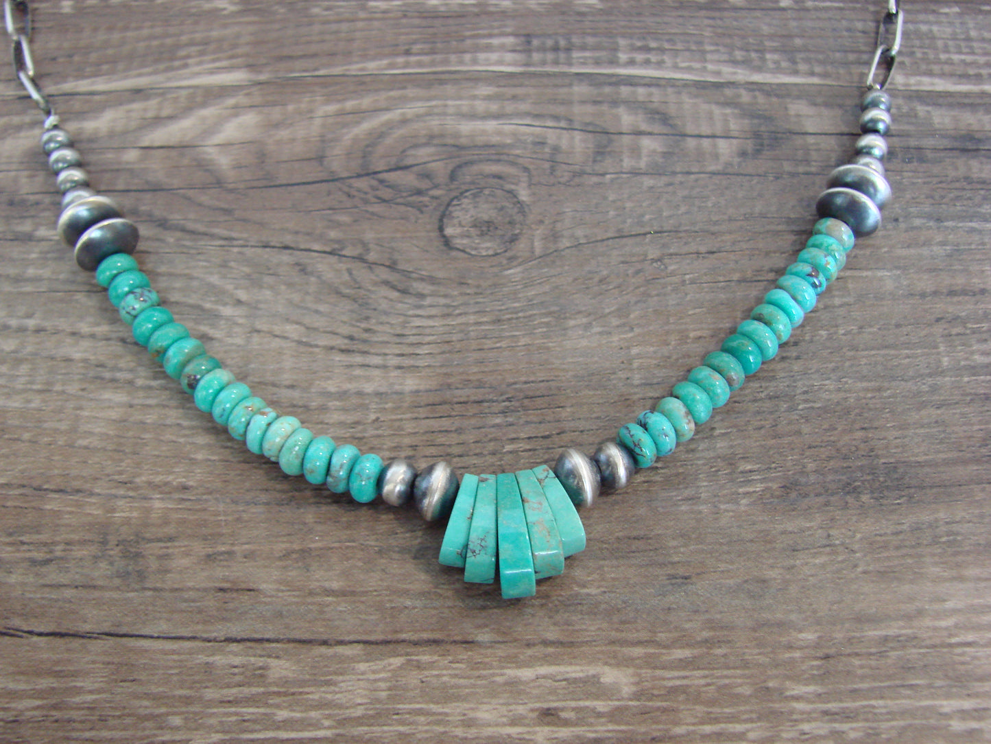 Native American Sterling Silver Turquoise & Navajo Pearl Link Necklace - John