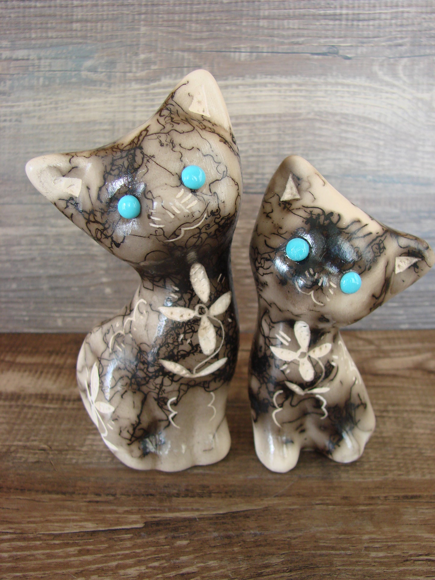 Native American Horse Hair Cat Pottery Set by Vail